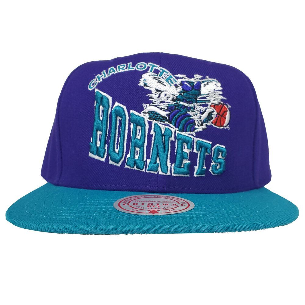 Charlotte Hornets Mitchell & Ness NBA Snapback Hat Cap 3D Logo Purple Teal NWT‎